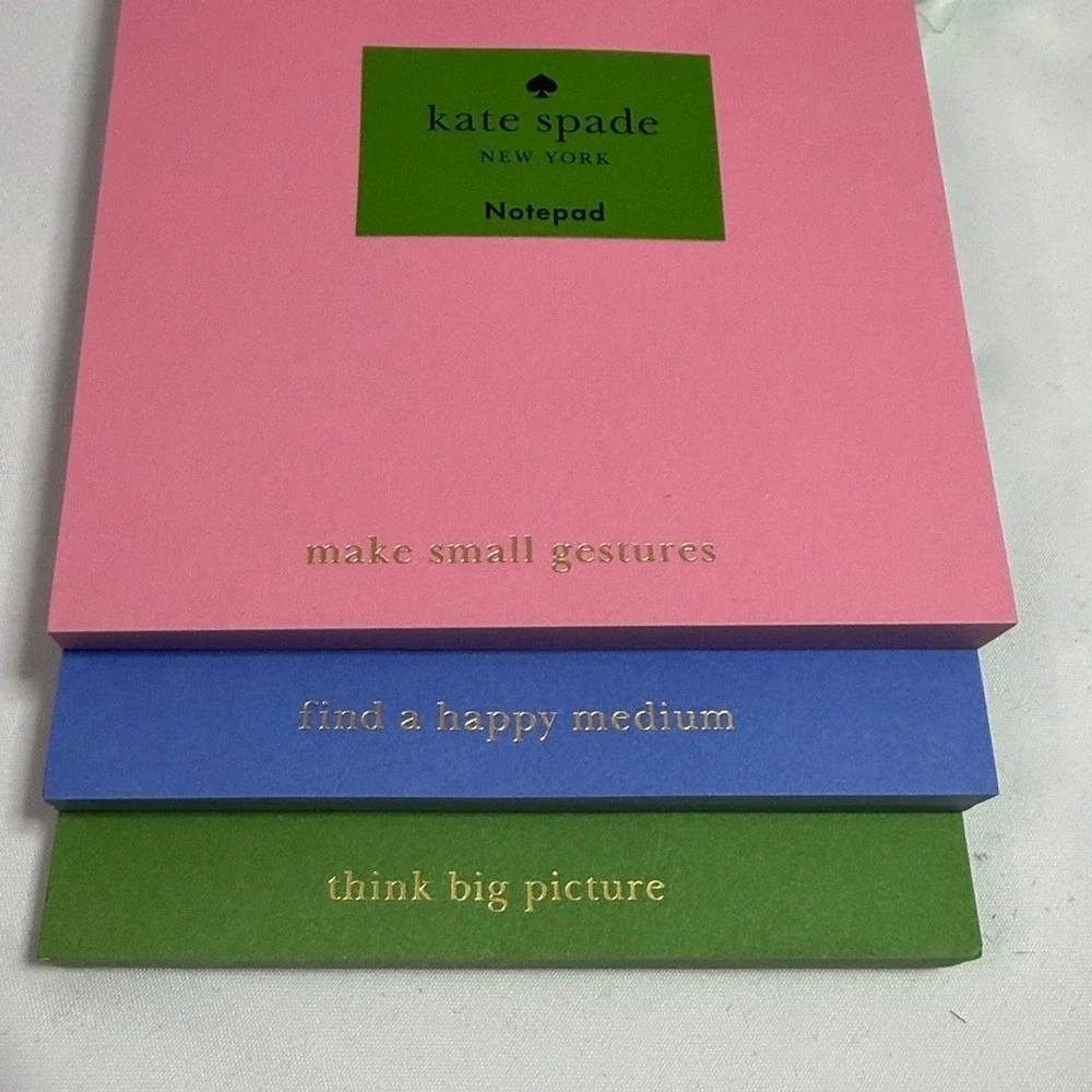 Kate Spade New York 3 Piece Notepad Set Pink Blue Green Gold Foil Sentiments NEW